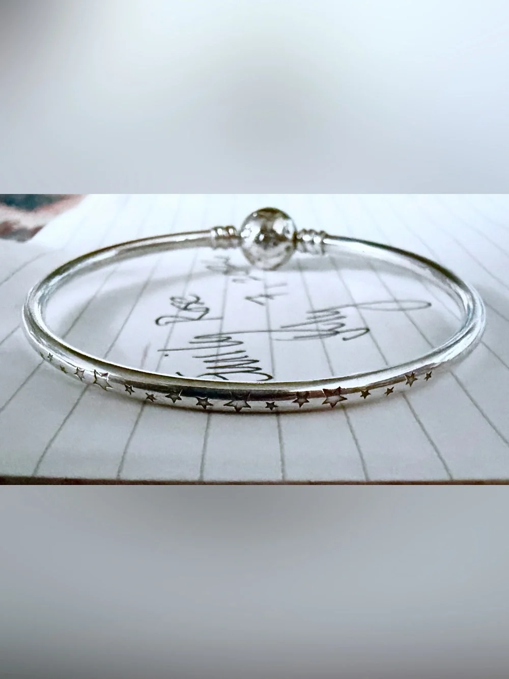 Authentic Pandora Sterling Silver Galaxy Bangle with CZ Stars Clasp